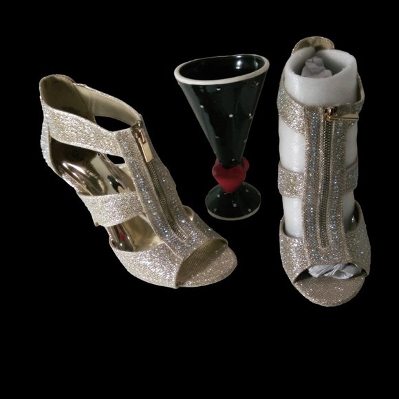 Gold Rhinestone Pumps Size 9M, Rhinestone Sparkle Open Toe Heels, Peep Toe Heels - Picture 13 of 13